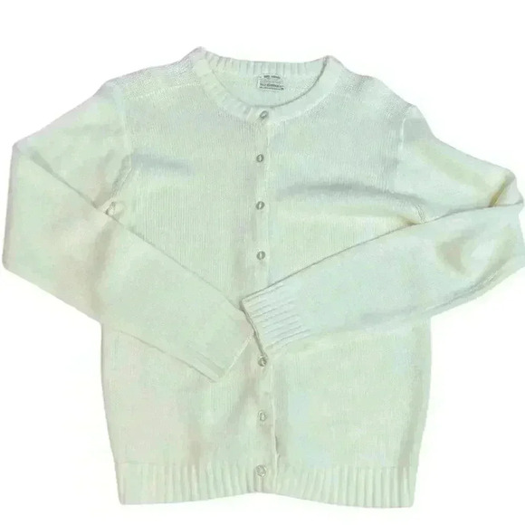 Vintage 100% Acrylic Button Down Cardigan Creamy Ivory Opaque Flat Buttons Sz 38 - Picture 1 of 12